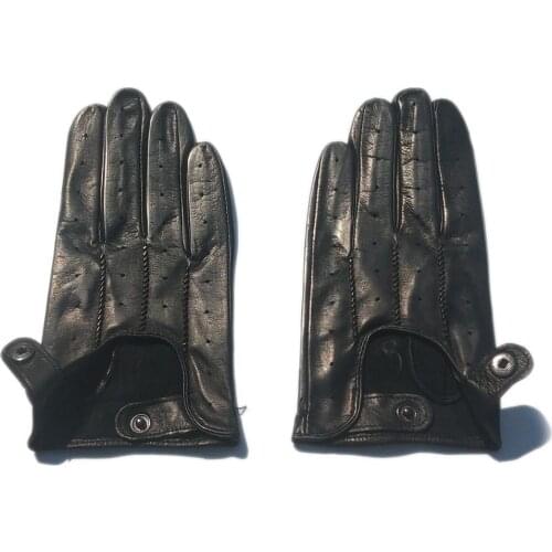 Kimobaa man unlined real sheep leather motor driving leather gloves black gray