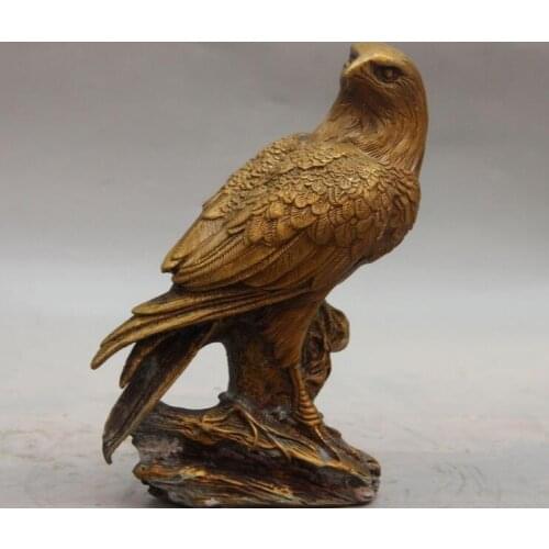 9" Chinese Folk Bronze Copper Art Sculpture Eagle glede tiercel lanneret Statue