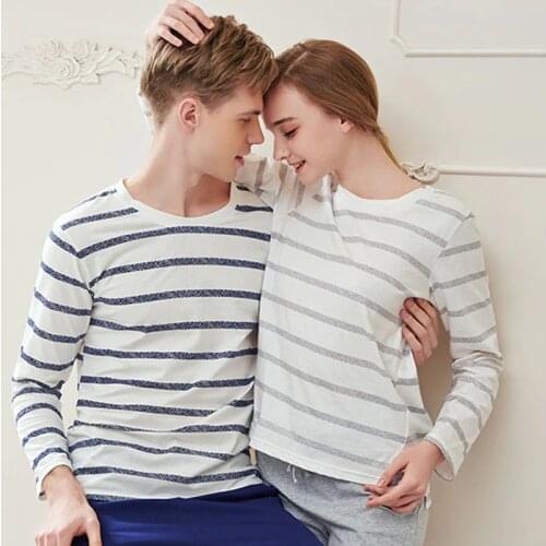 Pajama Set Cotton Gray Striped O-neck Sleepwear Couple Home Clothes Plus Size High Quality Male Underwear Set 2020