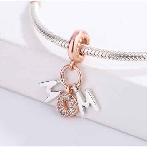 Fashion 925 Sterling Silver CZ White Zircon Rose Gold Mom Pendant Charm Bracelet DIY Jewelry Making For Original Pandora