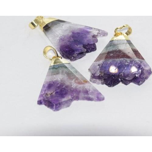 Fashion Jewelry Natural Slice Geode Druzy Stone Triangle pendant femme 2021 Raw Purple Crystal Quartz Gold Point pendant women
