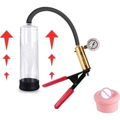 Male Erection Penis Pump Air Vacuum Exerciser handle extender trainer Masturbator Pressure Gauge Enlargement for man sex toy