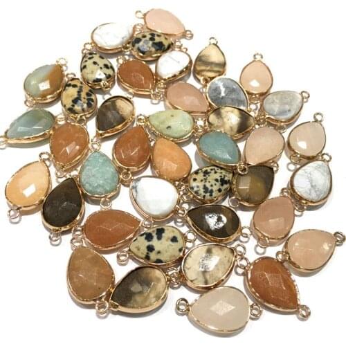 Natural Stone agate pendant Water drop shape Double hole connectorfor Jewelry Making Diy necklace accessories Size 15x28mm