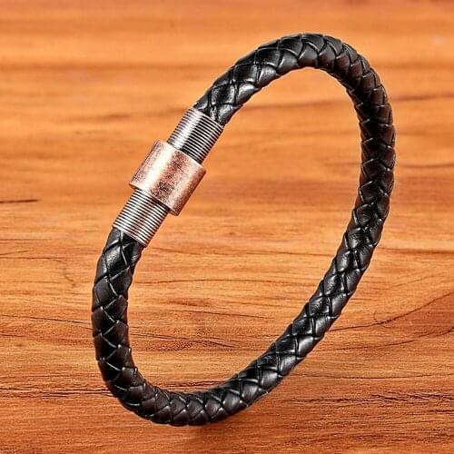 New Fashion Handmade Braided Rope Leather Men Bracelets Stainless Steel Male Women Simple Bangle Wholesale Jewelry Couple Gift