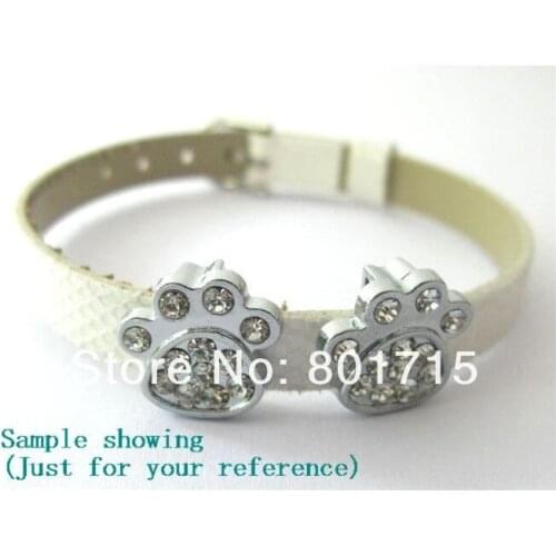 Wholesale 50pcs Full Rhinestone Foot Print Internai Dia:8mm Slide Charms can through 8mm Belt Pet Collar As gift