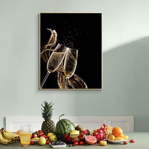 Modern Canvas Wall Art Foods Posters Canvas Print Painting for Kitchen Decoration Gold Champagne art Pictures For Dining Room