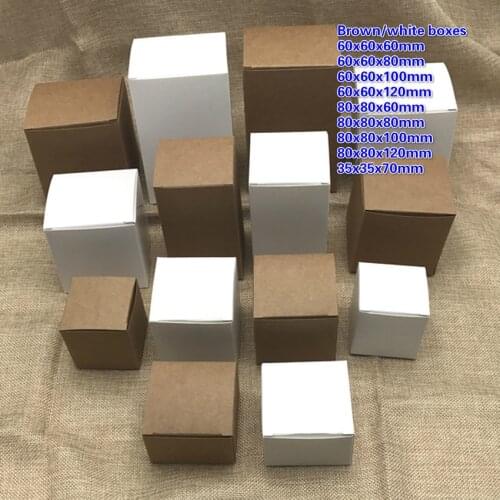 50pcs In/ 9sizes Brown/white Kraft Paper Gift Box 6/8x8x12cm For Cosmetic Bottle Jar, Valves Tubes Craft Candle Packing Boxes