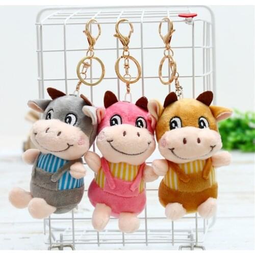 Popular creative Strap cow Zodiac Ox pendant Keychain bed Decorate good quality baby toy Soothing doll christmas funny gift