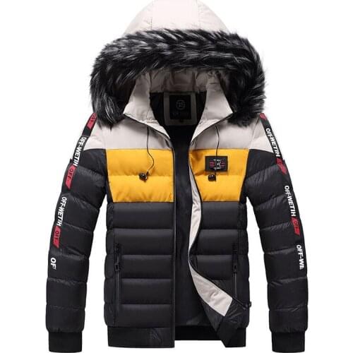 Down Jacket Men Fashion Parka Men Down Jacket Solid Color Stand Collar Patchwork Top Hooded Zipper Long Section Thick Warm