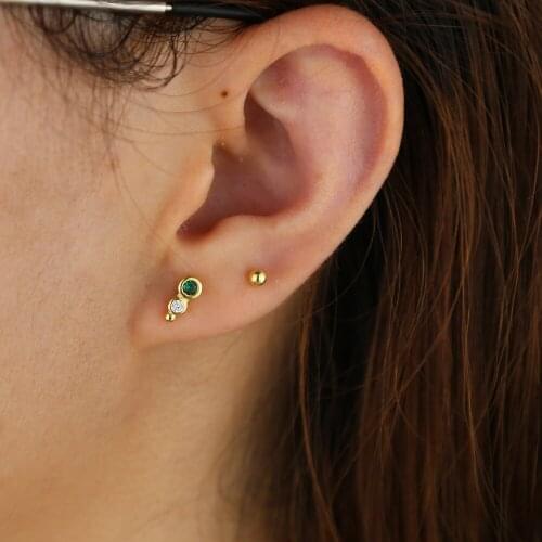 Minimalist Cute mini 925 Sterling Silver Stud Earrings Pave White Green Cz Dainty Jewelry For Women Girls Wedding/Party Brincos