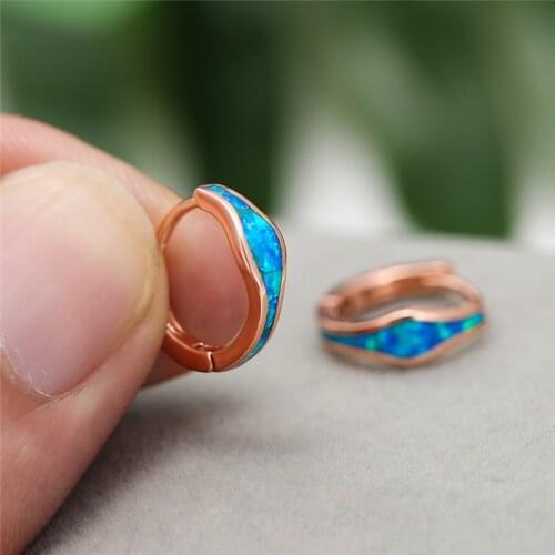 White Gold/Rose Gold Opal Stone Hoop Earrings For Women Vintage Fashion Blue/White Fire Opals Earring Female Geometric Jewelry