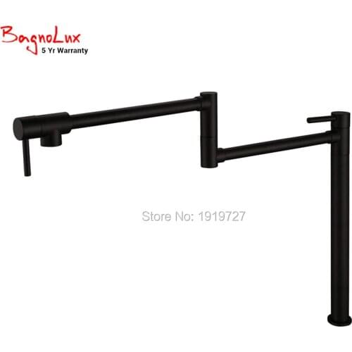 Bagnolux Euro Deck Mounted Lever Handle Pot Filler Faucet with 24" Double Jointed Swinging Spout In Alba Black Brushed Stainless