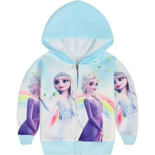 Disney Frozen Elsa Tops Girls Sweatshirts Polyester Clothes for Kids Hooded Loose Style Cartoon Pullovers