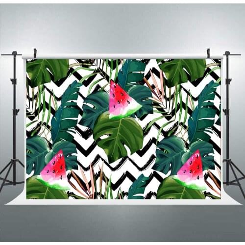 Tropical seamless pattern Palm tree leaves photography props watermelon backdrops Summer background birthday party banner B-13