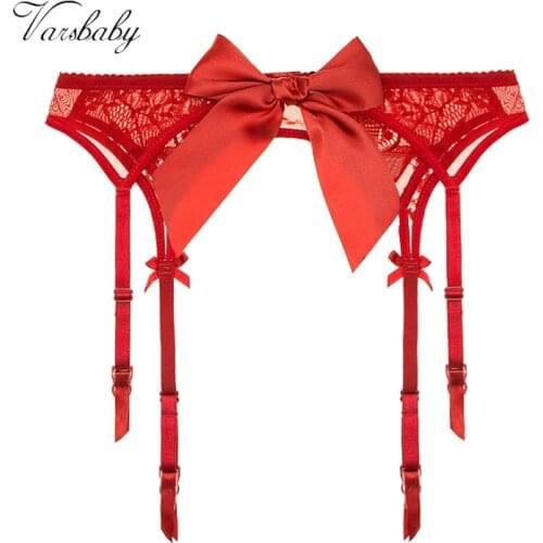 Varsbaby floral lace cute big bow garter belt sexy fashion high-quality transparent underwear