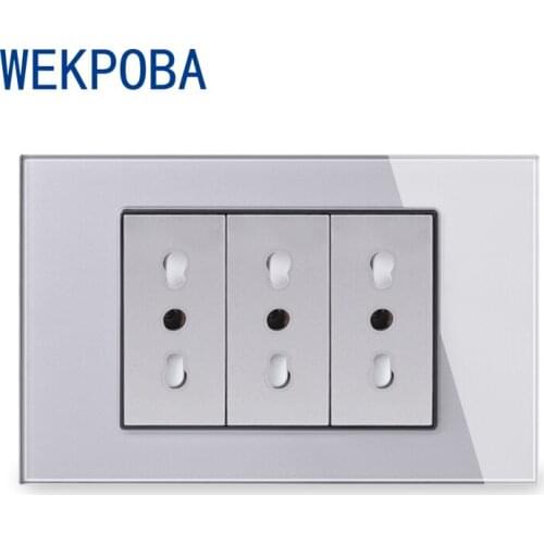 WEKPOBA Grey Tempered Glass Panel Wall Power Socket Universal EU / Italian / Chile Outlet With Children Protective Door