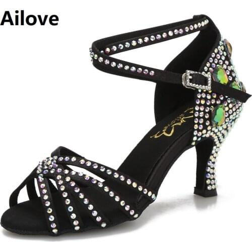 Ailove Women Ballroom Latin Salsa Dance Sandals Middle East Crystals Wedding Party Shoes Female Social Indoor Sport Heels S026