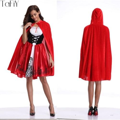TaFiY 2 pcs Set Halloween Costumes For Women Sexy Cosplay Party Little Red Riding Hood Fantasy Game Uniforms Fancy Dress Outfit