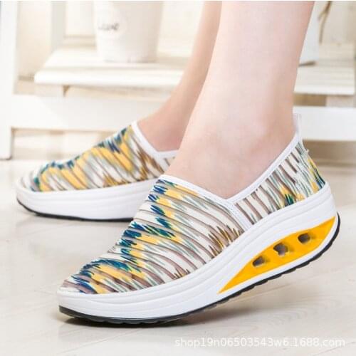 Koovan Womens Thick Heel Sneakers 2020 Summer Shake Casual Shoes Lady Thick Bottom Lazy Snekears Light Single Muffin Shoes Girl