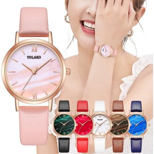 YOLAKO Ladies Quartz Leather Watch Sleek Minimalist Fashion With Strap Dial Womens Quartz Watch Gift Colorful dial Casual #N03