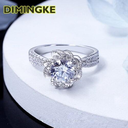 DIMINGKE 1CT 6.5MM Moissanite Flower Bud Woman Ring Passed Diamond Test S925 Silver Jewelry Party Gift