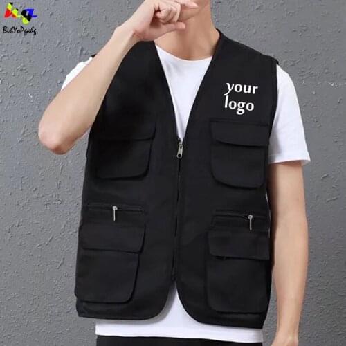 Custom design multi-pocket vest photo printing logo text casual vest clothes men and women overalls uniform jacket top