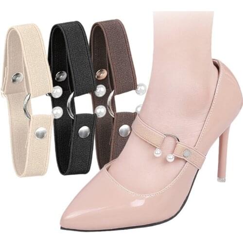 1 Pair Adjustable Elastic Women Shoe Strap Belt Ankle Holding Anti-Skid Heel Strap Decorative Buckle Fixed Anti-drop Heel Strap