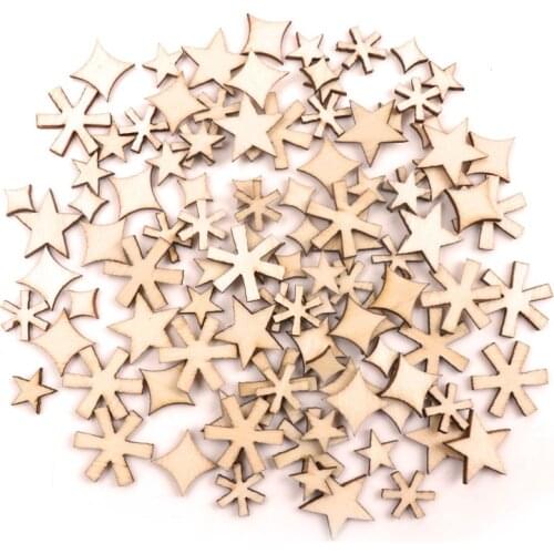 Wooden Star Snowflake Pattern Garniture Handmade Crafts Home Decoration Accessories Scrapbooks Painting DIY 5-15mm 100pcs