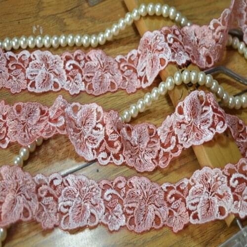 2yds/lot 4cm pink shiny silk floral soluble Venise Lace Trim with Design for Wedding Bridal and Garment Decoration 1730510