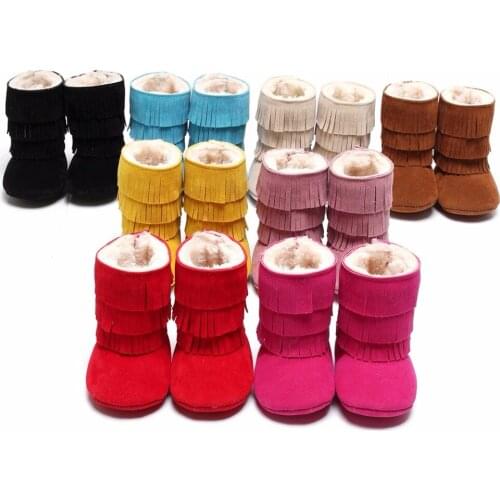 2018 Winter Fringe Suede Solid Baby Girls Boots Snow Shoes Fur Fleece Newborn First Walker Boys Boot Infant Shoe Moccasin Warmer