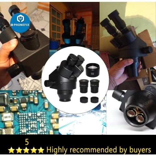 3.5X-90X Simul-Focal Trinocular Zoom Stereo Microscope Head 0.5x 2.0x Auxiliary Lens for Electronics Phone PCB Soldering Repair