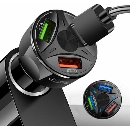 3 Ports USB Car Cigarette Charger Adapter LED Display QC 3.0 Fast Charging for IOS Android Phone Universal