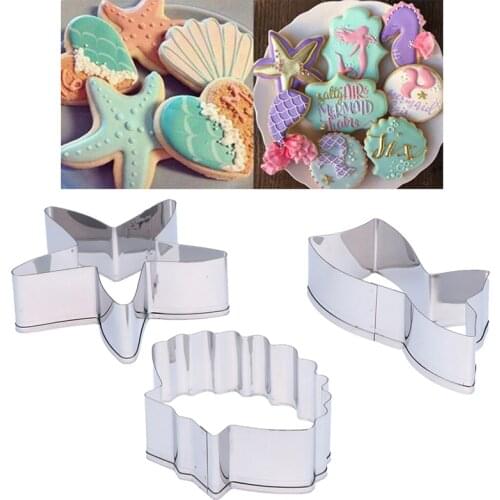 3pcs Cookie Cutter Mold Mermaid Starfish Seashell Party Decoration DIY Baking Tool Seahorse Cake Biscuit Baking Tool