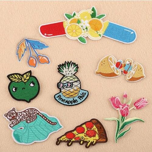 30pcs/lot Cute Embroidery Patches Letters Clothing Decoration Accessories Fruit Pineapple Flower Diy Iron Heat Transfer Applique
