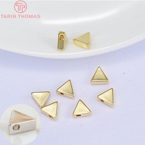 10PCS 7MM 24K Gold Color Plated Brass 3D Triangle Beads Bracelet Beads High Quality Diy Jewelry Accessories