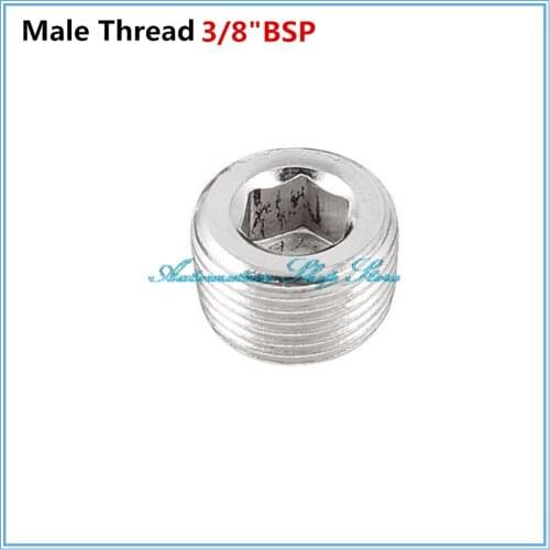 5pcs Silver Tone Pneumatic plug 16mm Internal Hex Head Pneumatic Pipe Fittings Socket Caps 3/8PT Male Thread