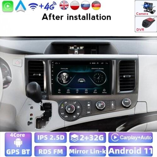Android 2G+32G Car GPS Player For Toyota Sienna 2009 2010 2011 2012 2013 2014 Stereo Radio 2 Din 4 CORE Touch Button Carplay BT
