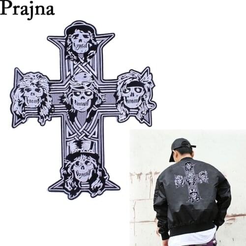 Prajna Large Punk Skull Embroidered Patches For Jeans Decor Cross Biker Patches Motorcycle Men Rock Jacket Back Stickers Diy D