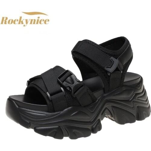 New Platform Sandals Women High Heel Shoes Women Buckle Leather Canvas Summer Beach Shoes Zapatos Mujer Wedges Sandals Woman 8cm