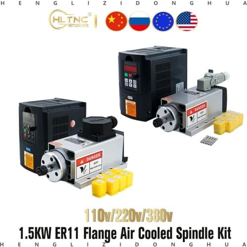 CNC 1.5kw 380V 220V 110V Air-Cooled Spindle CNC Kit 1500W Square Air Cooling Spindle Motor + 1.5KW VFD Inverter +7pcs/set ER11