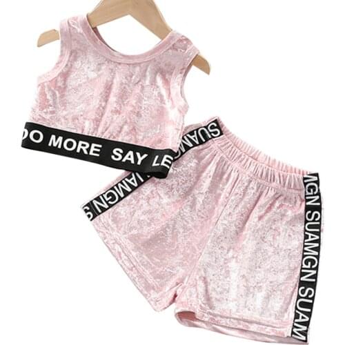 Kids Summer Clothes Girls Letter Vest + Short Girl Clothes Patchwork Girls Clothes Summer Kids Tracksuit