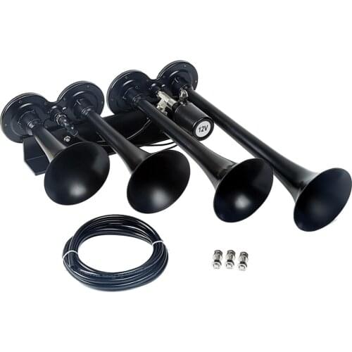 Loud 150DB 4/Four Trumpet Train Air Horn for Car Vehicle Truck Motorcycle Lorry Boat SUV Train - Black AS097AB