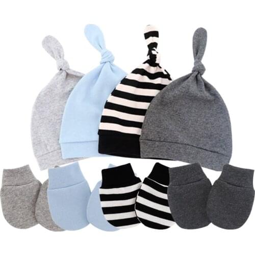 Unisex Baby Infants Anti Scratching Cotton Gloves+Hat Set Newborn Mittens Warm Cap Kit New Cute