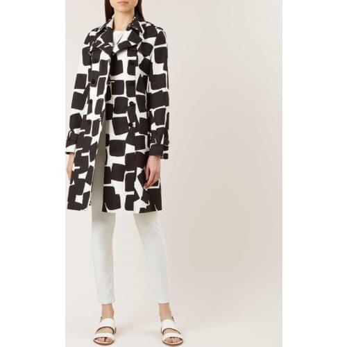 Contrast Bicolor Wash Cotton Belted Trench Coat Black/White Double Breasted Denim Dust Coat Iconic Mono Stone Pattern Windbreak