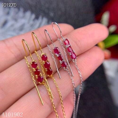 KJJEAXCMY Supporting detection 925 sterling silver inlaid natural ruby ladies earrings earphone set support detection