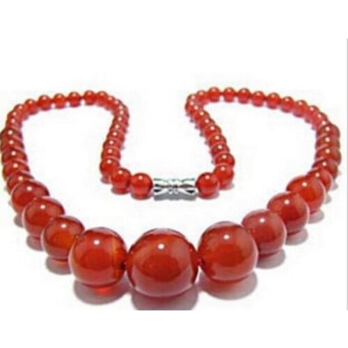 Beautiful 6-14mm Red Round jade Beads Necklace 17" AAA