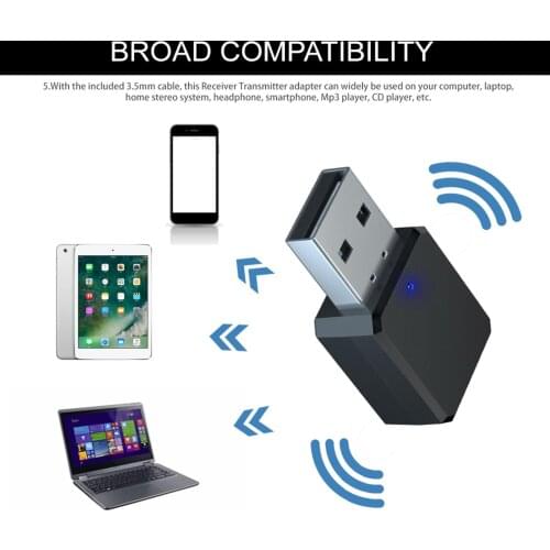 Lightweight Dual Output AUX USB Stereo Adapter Bluetooth version 5.1 KN318 Hands-free Car wireless Bluetooth Audio Receiver