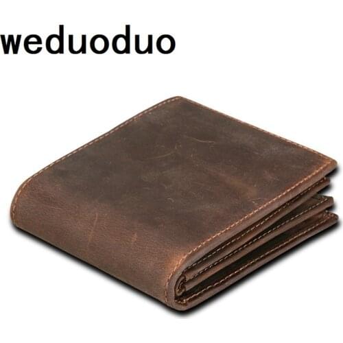 Hot Sell Vintage Crazy Horse Leather Men Wallets Luxury Dollar Short Purse Cowhide Coin Purse Genuine Leather Wallet