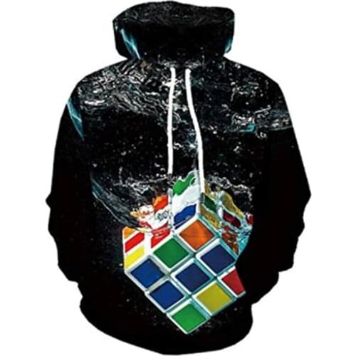 Fashion 3D Casual Sports Print Black Rubiks Cube Fashion Hoodie Trendy Sweatshirt Casual Hooded Hoodie