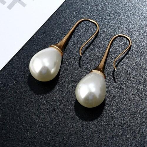 Fashion Women Elegant Earrings Drop Hanging Pendants Imitation Pearl Wedding Gold Teardrop Earring Jewelry Accesories